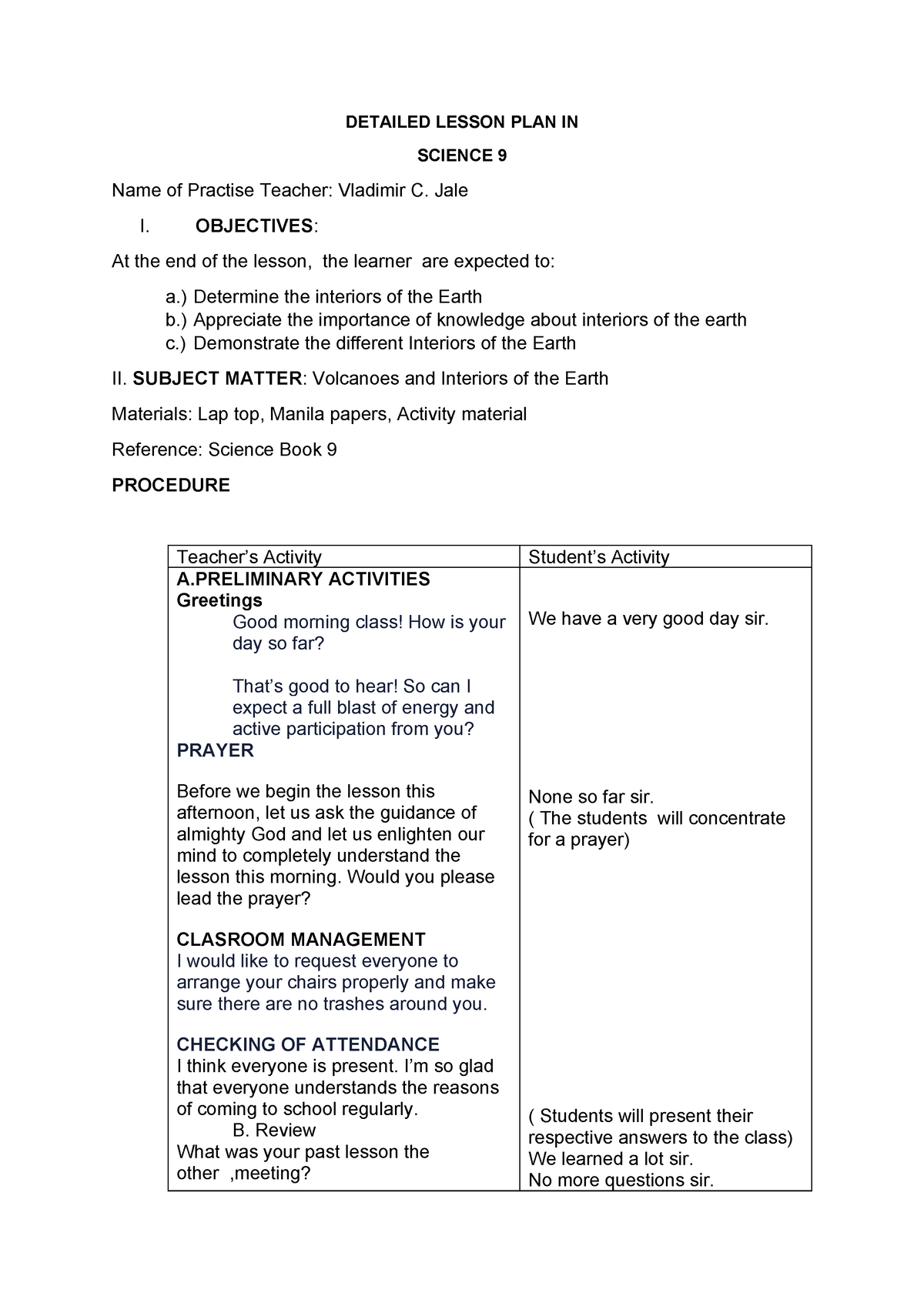 Science 9 Lesson Plan Jale - DETAILED LESSON PLAN IN SCIENCE 9 Name Of ...