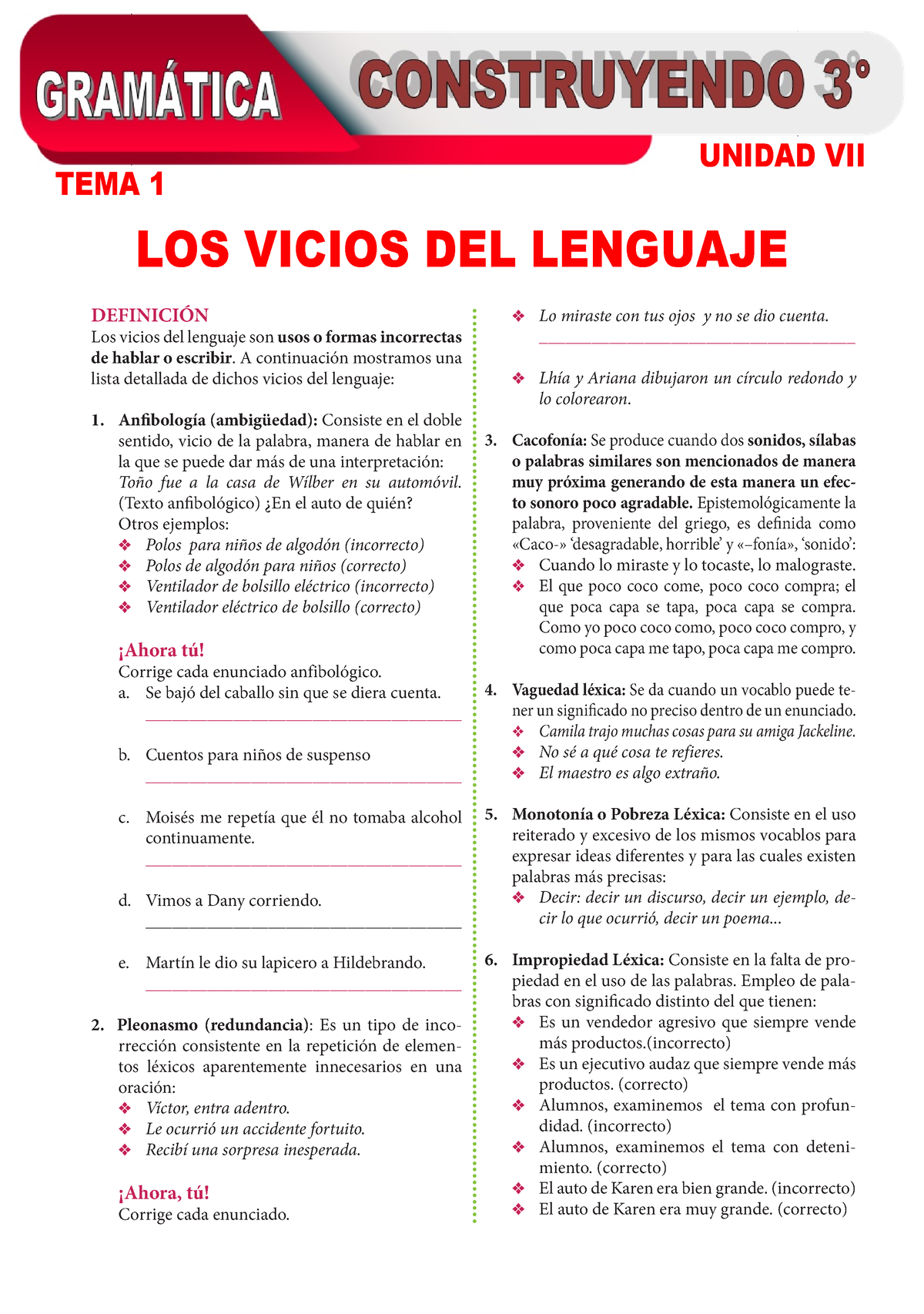 1, Los Vicios Del Lenguaje - DEFINICIÓN Los Vicios Del Lenguaje Son ...