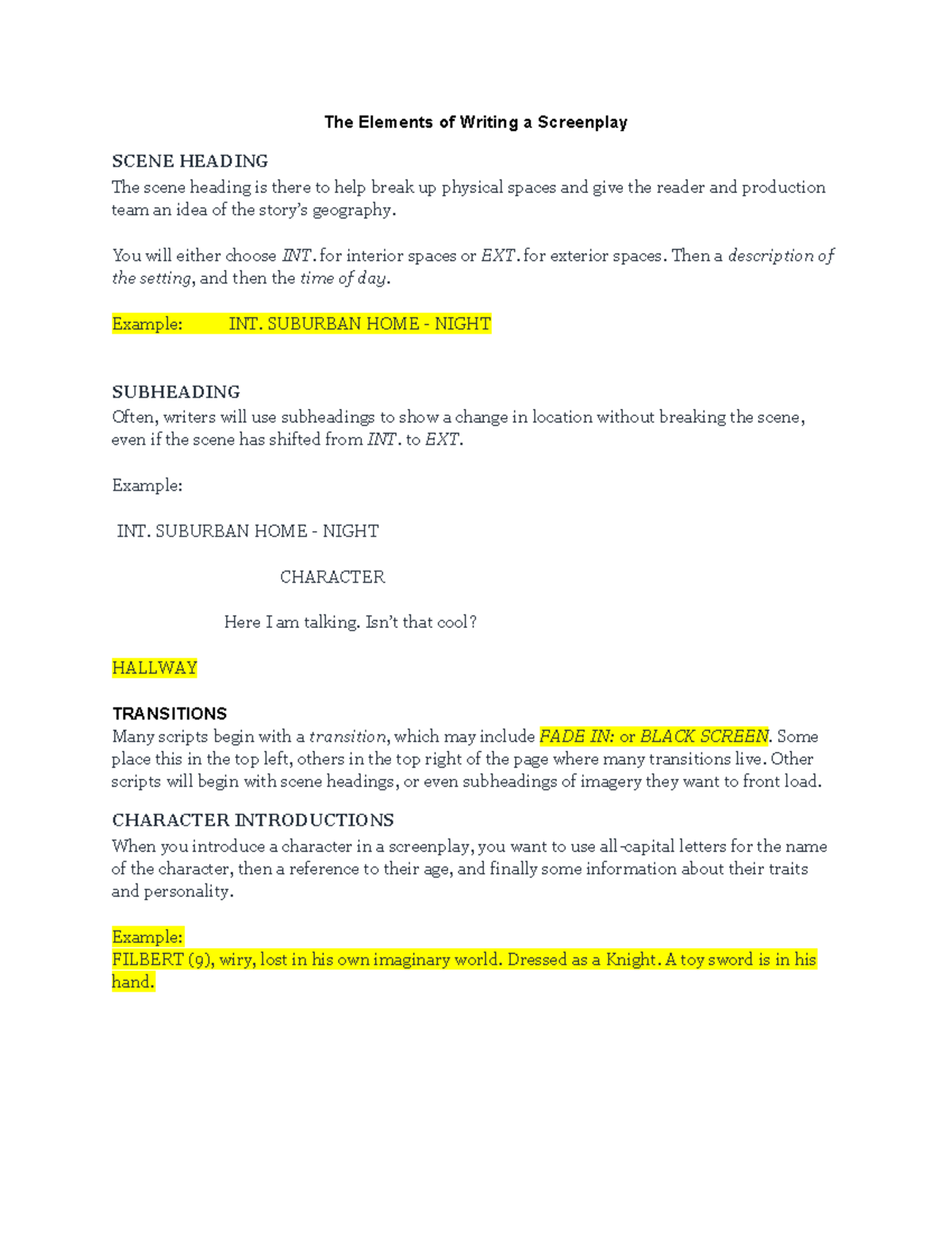 Writinga Screenplay Notes Introductionto Script Writing Resource-1 ...