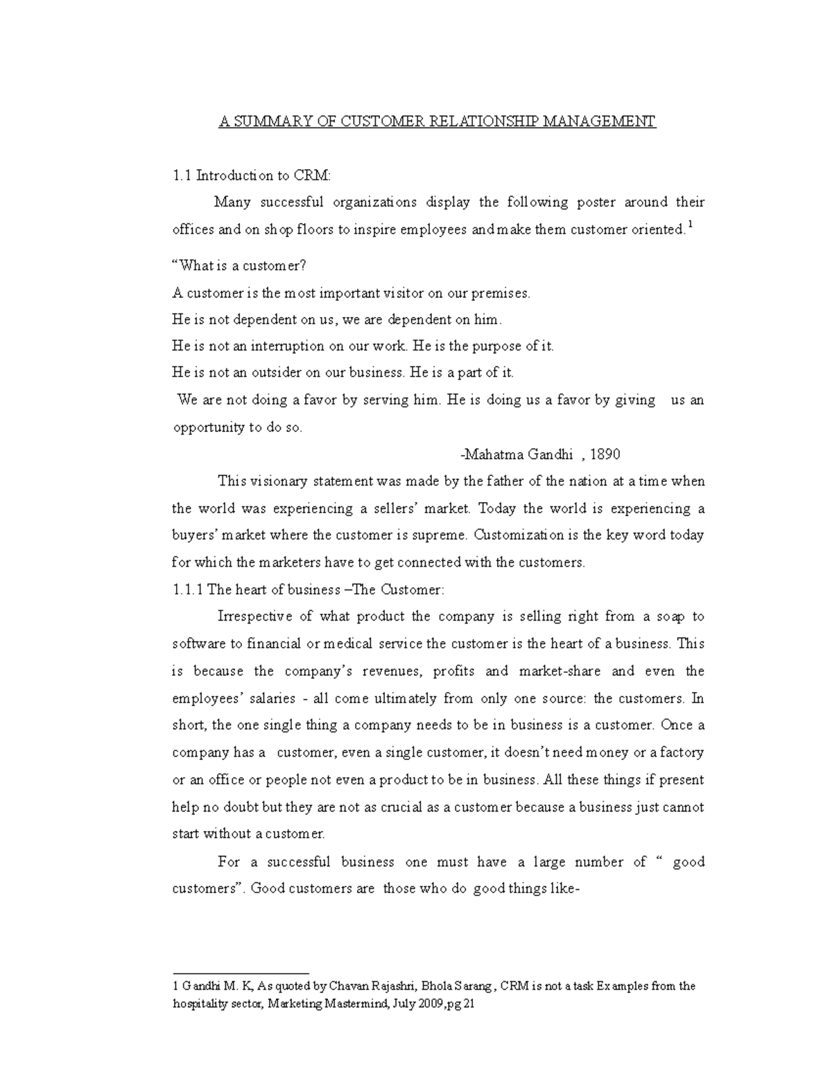 10 chapter 1 - for lecture - A SUMMARY OF CUSTOMER RELATIONSHIP ...