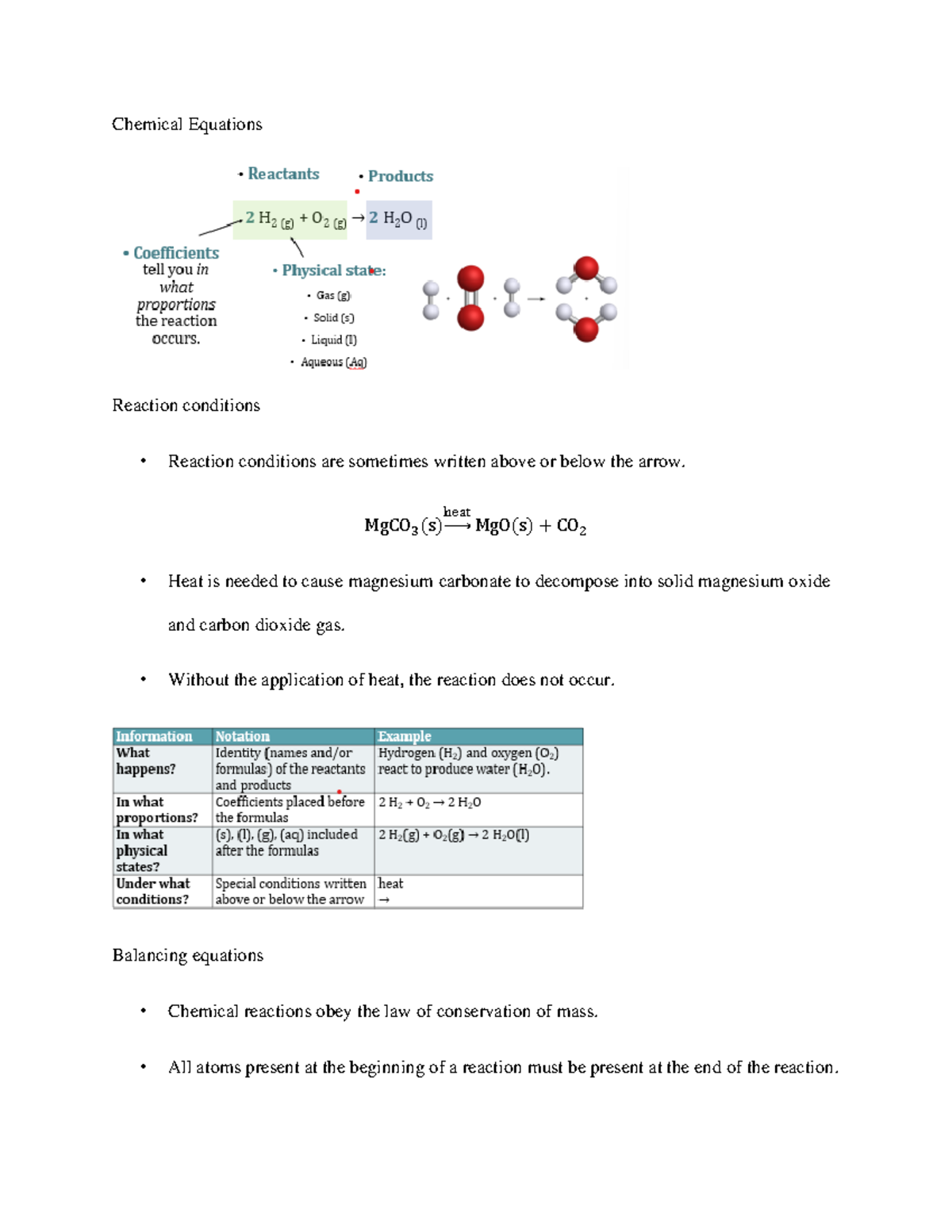 Chemical Equations - Important concepts and main points in lecture ...