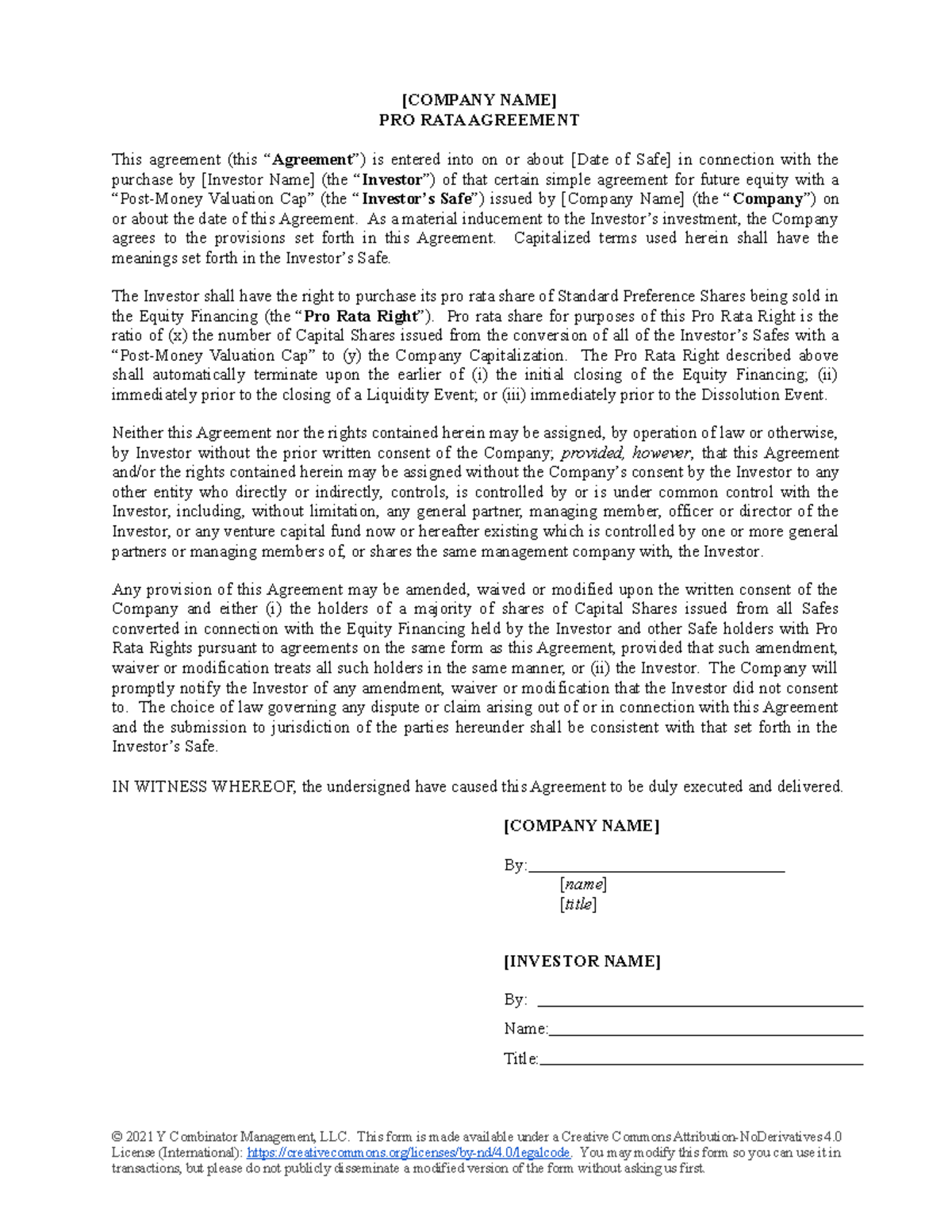 Pro Rata Side Letter (Singapore) - Copy - [COMPANY NAME] PRO RATA ...