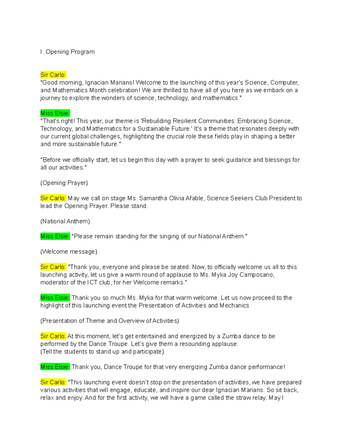 Script FOR Scicomath - I. Opening Program Sir Carlo: "Good morning ...