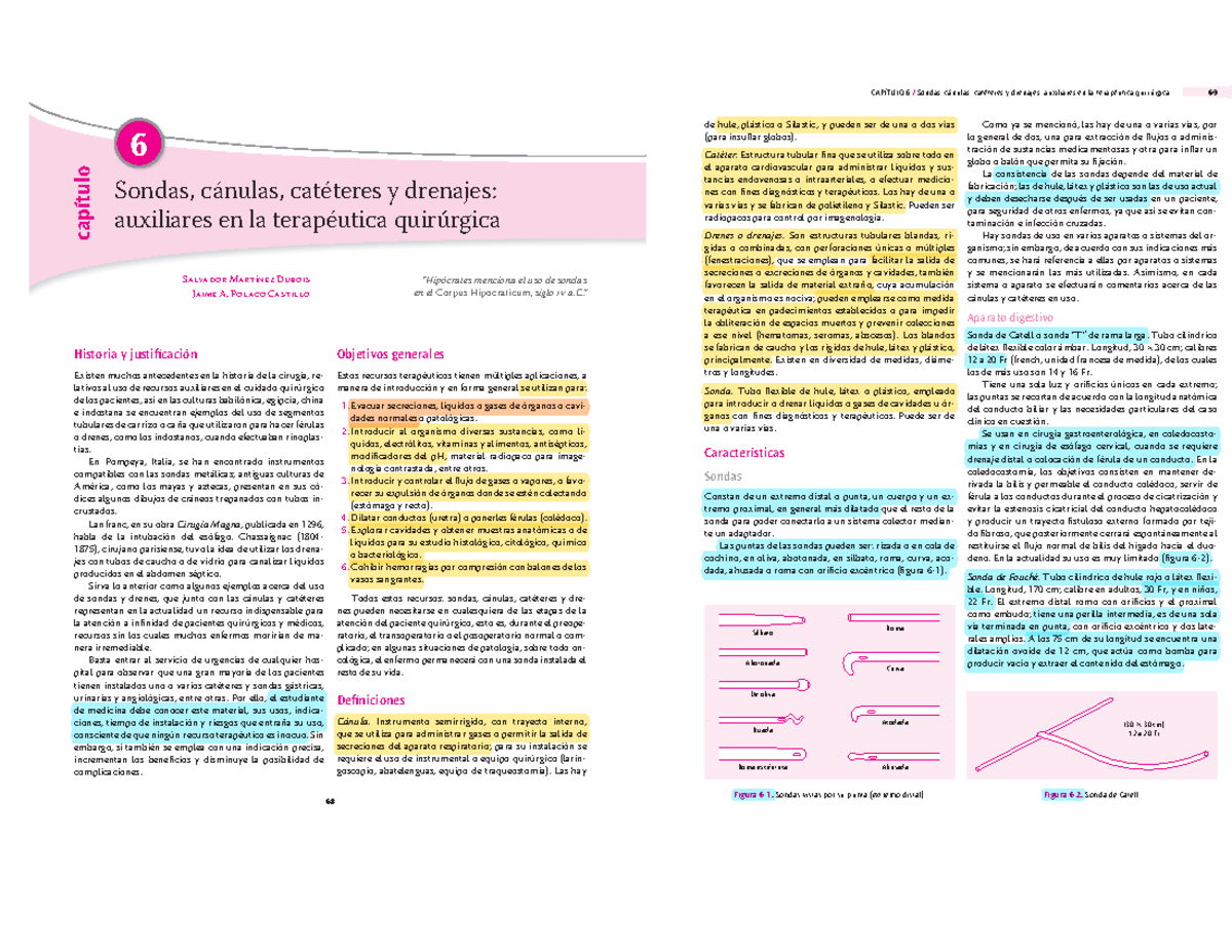 Tema 4 Sondas y canulas - 68 Sondas, cánulas, catéteres y drenajes:  auxiliares en la terapéutica - Studocu