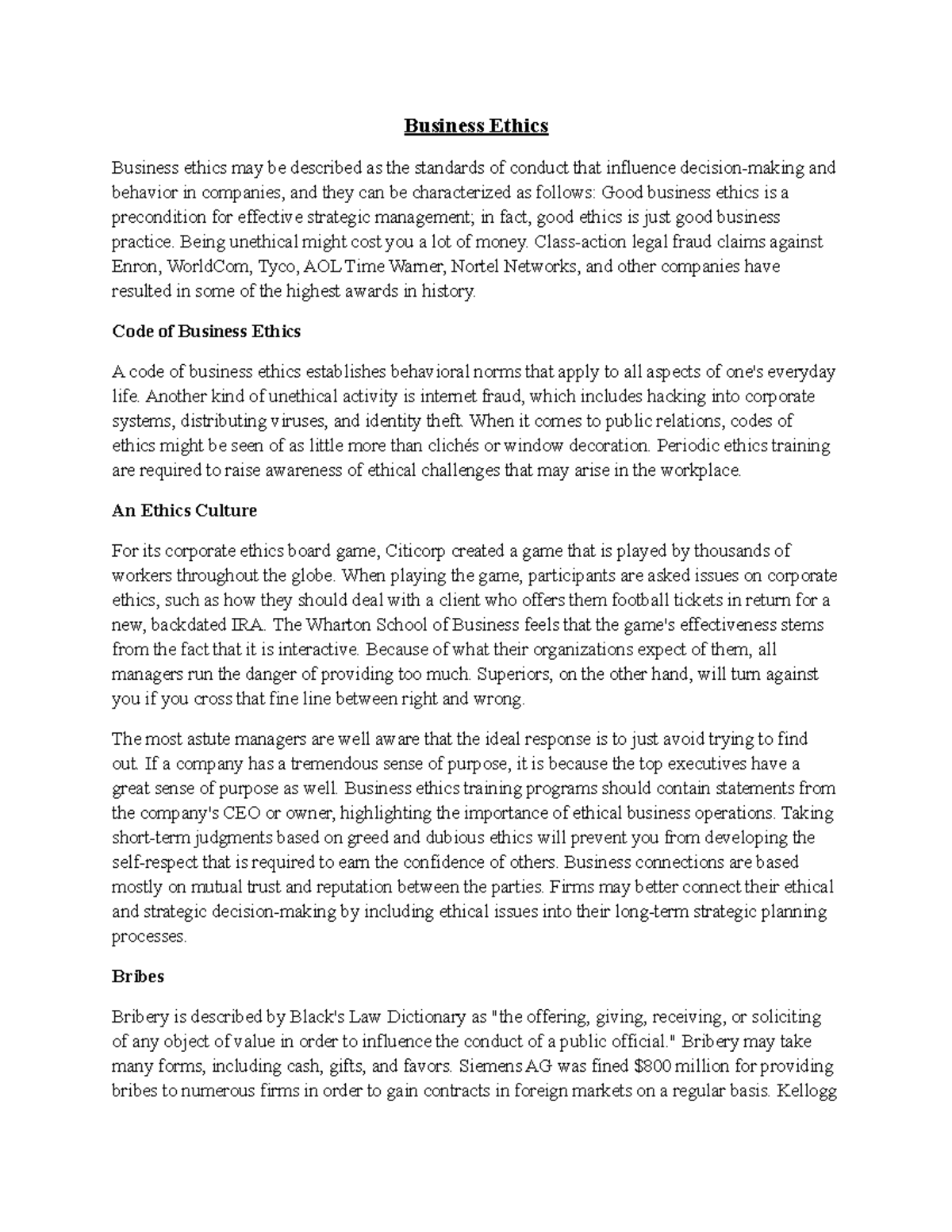 01 Business Ethics - This is an essay - Business Ethics Business ethics ...