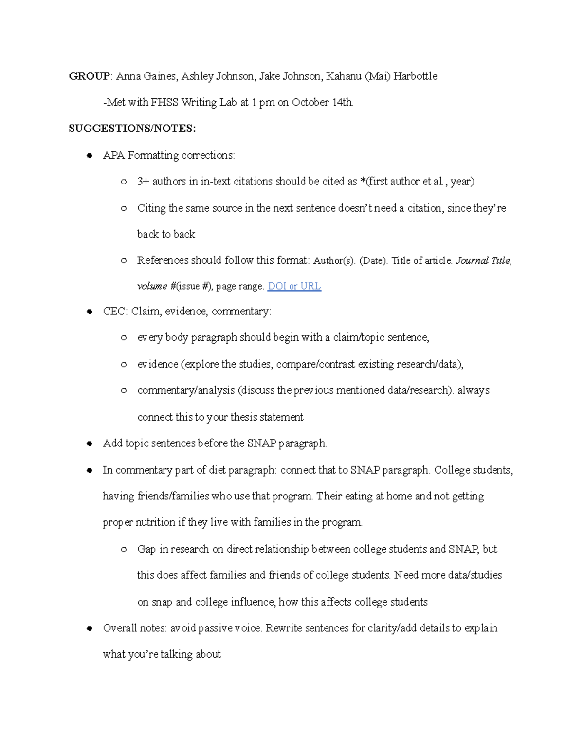 Extra Credit HLTH 313 Writing Lab - Google Docs - GROUP: Anna Gaines ...