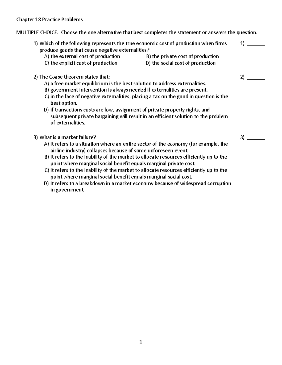 Chapter 18 Practice Problems Chapter 18 Practice Problems Multiple Choice Choose The One 7651