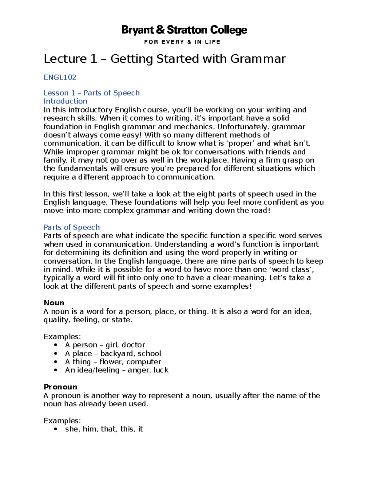 Eng 102 Lecture 1 - Lecture 1 – Getting Started with Grammar ENGL ...