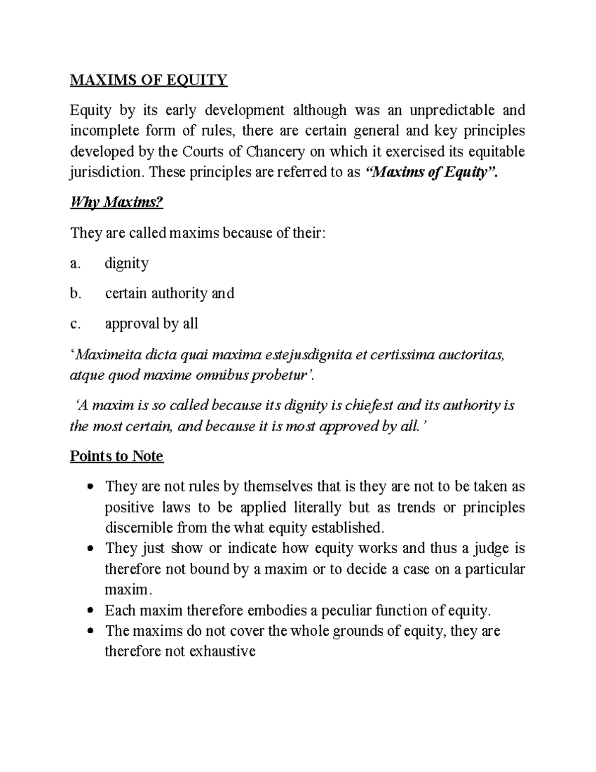 Maxims OF Equity - mmmmm - MAXIMS OF EQUITY Equity by its early ...
