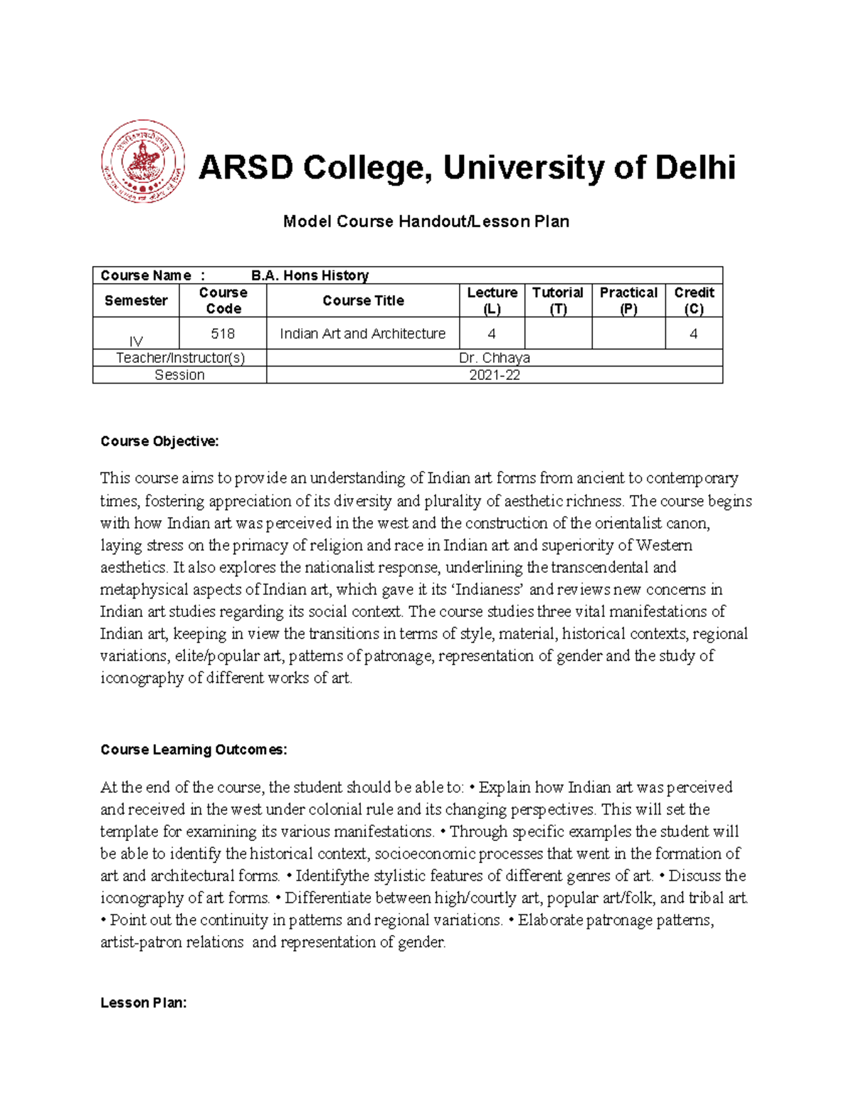 Indian Art and Architecture Chhaya - ARSD College, University of Delhi ...