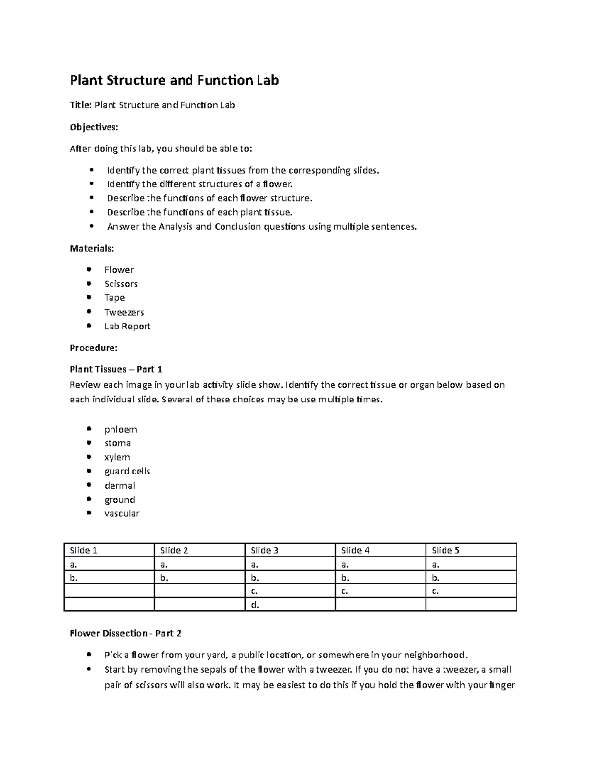 63 need help Plant Structure and Function Lab Title Plant