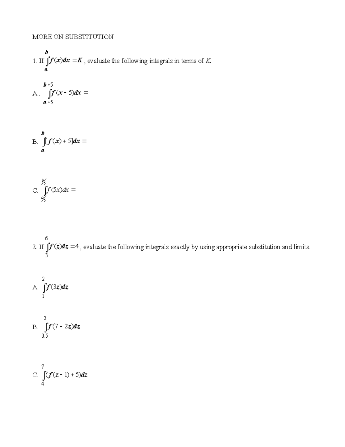 More Sub - This is coursework for Calculus. This was another ...