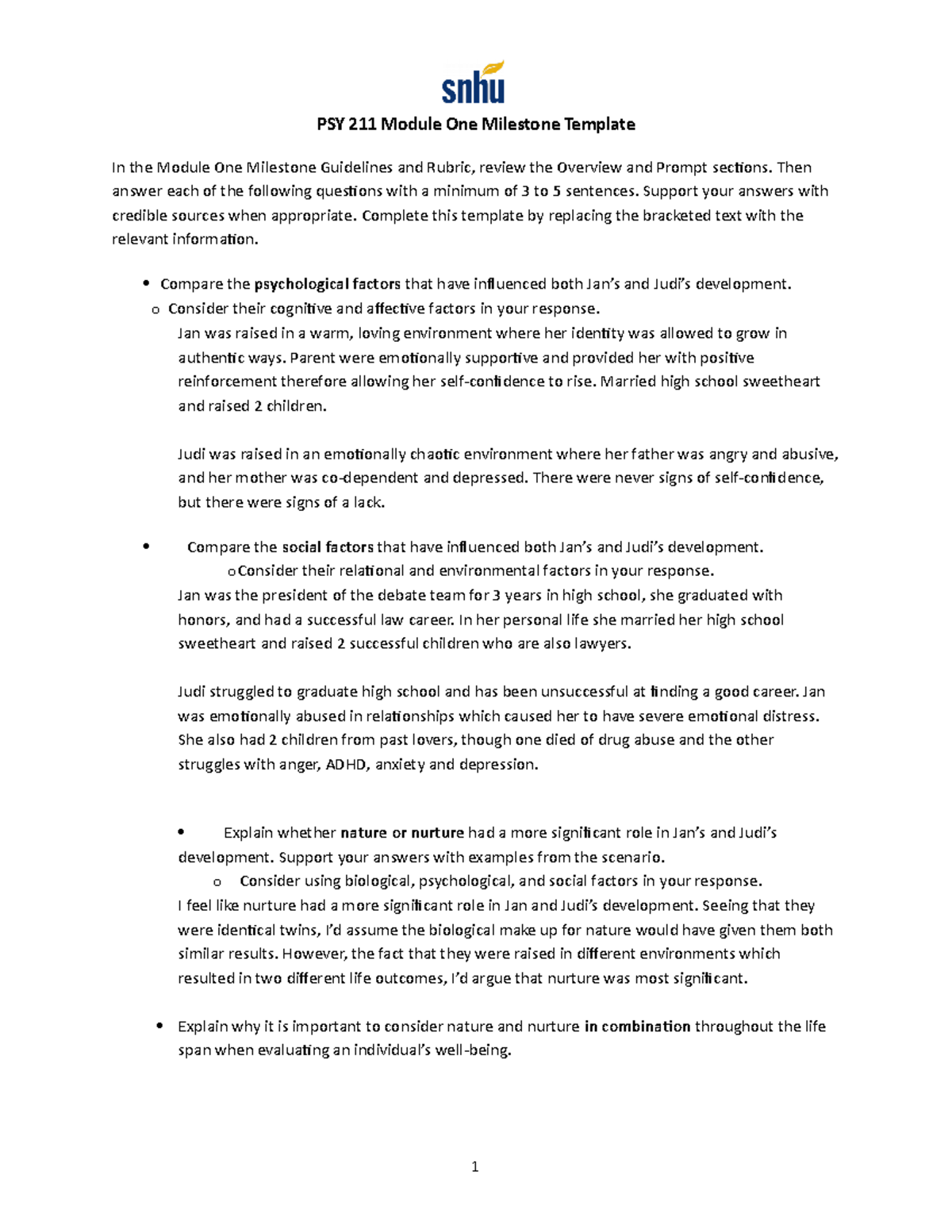 PSY 211 Module One Milestone Template (1) copy - PSY 211 Module One ...