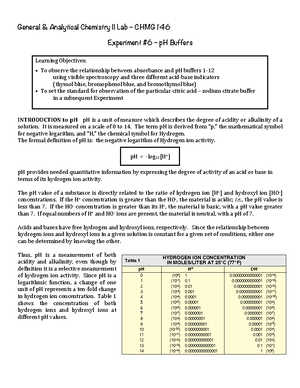 Lab 4 - Pre Lab - Lab 4 - Pre Lab - General & Analytical Chemistry II ...