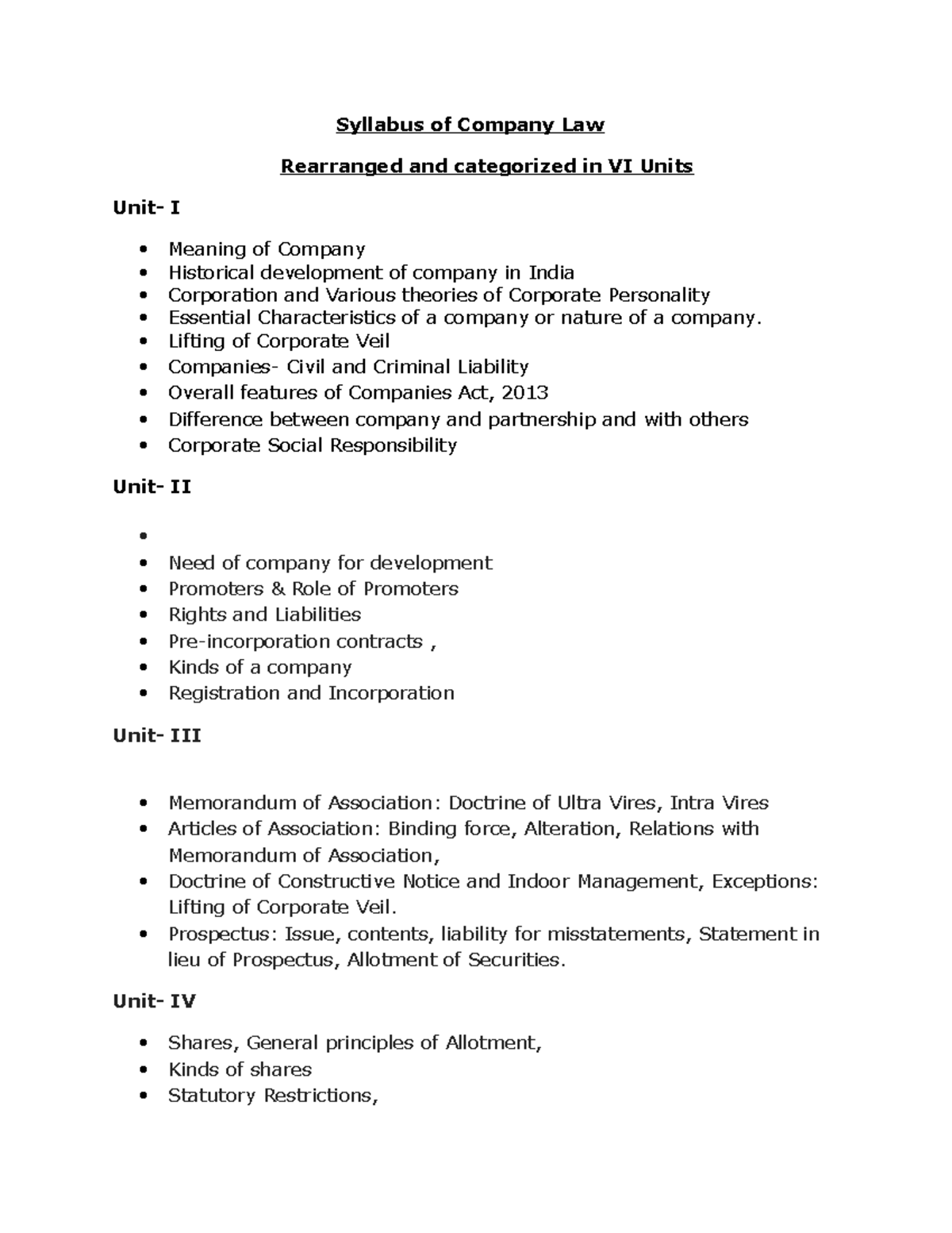 Syllabus Company Law Syllabus Of Company Law Rearranged And Syllabus Company Law Syllabus Of Company Law Rearranged And