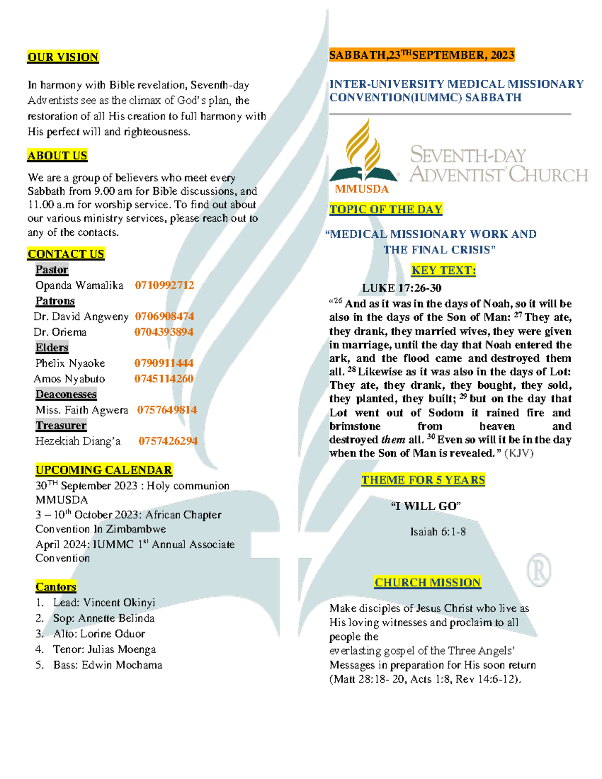 Mmust Program-1 - Notes - OUR VISION In harmony with Bible revelation ...