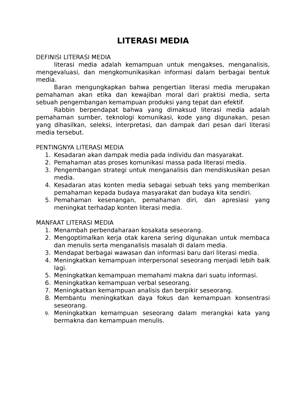 Literasi Media - LITERASI MEDIA DEFINISI LITERASI MEDIA Literasi Media ...