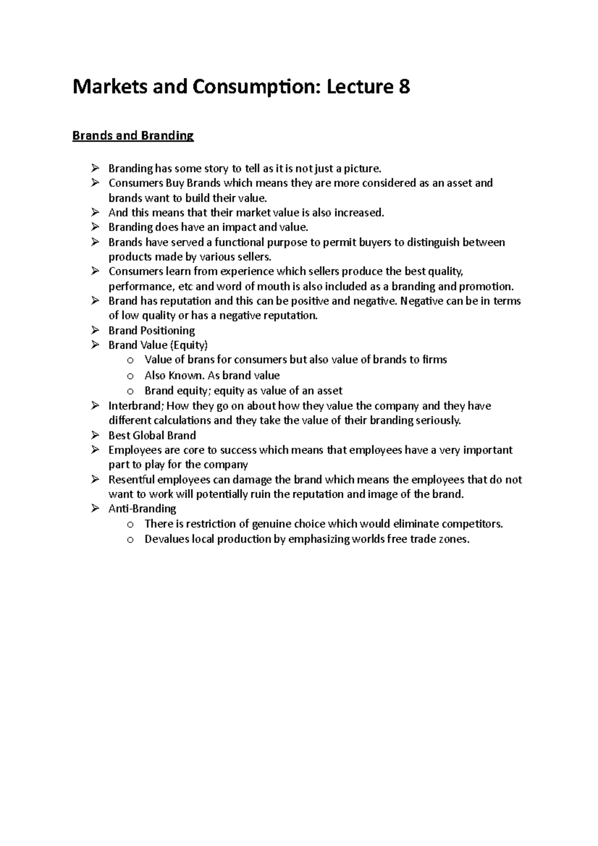 Lecture 8 Notes Branding - Markets and Consumption: Lecture 8 Brands ...