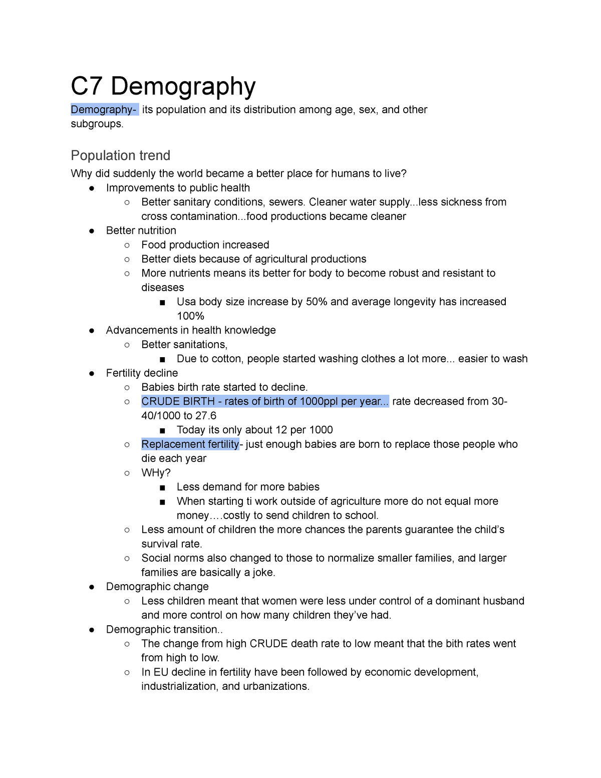 Chapter 7 Chapter 8 C7 Demography Demography Its Population And Its