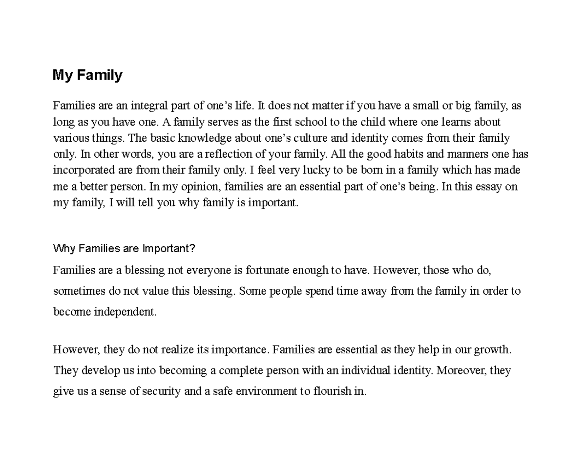 150 word essay about family