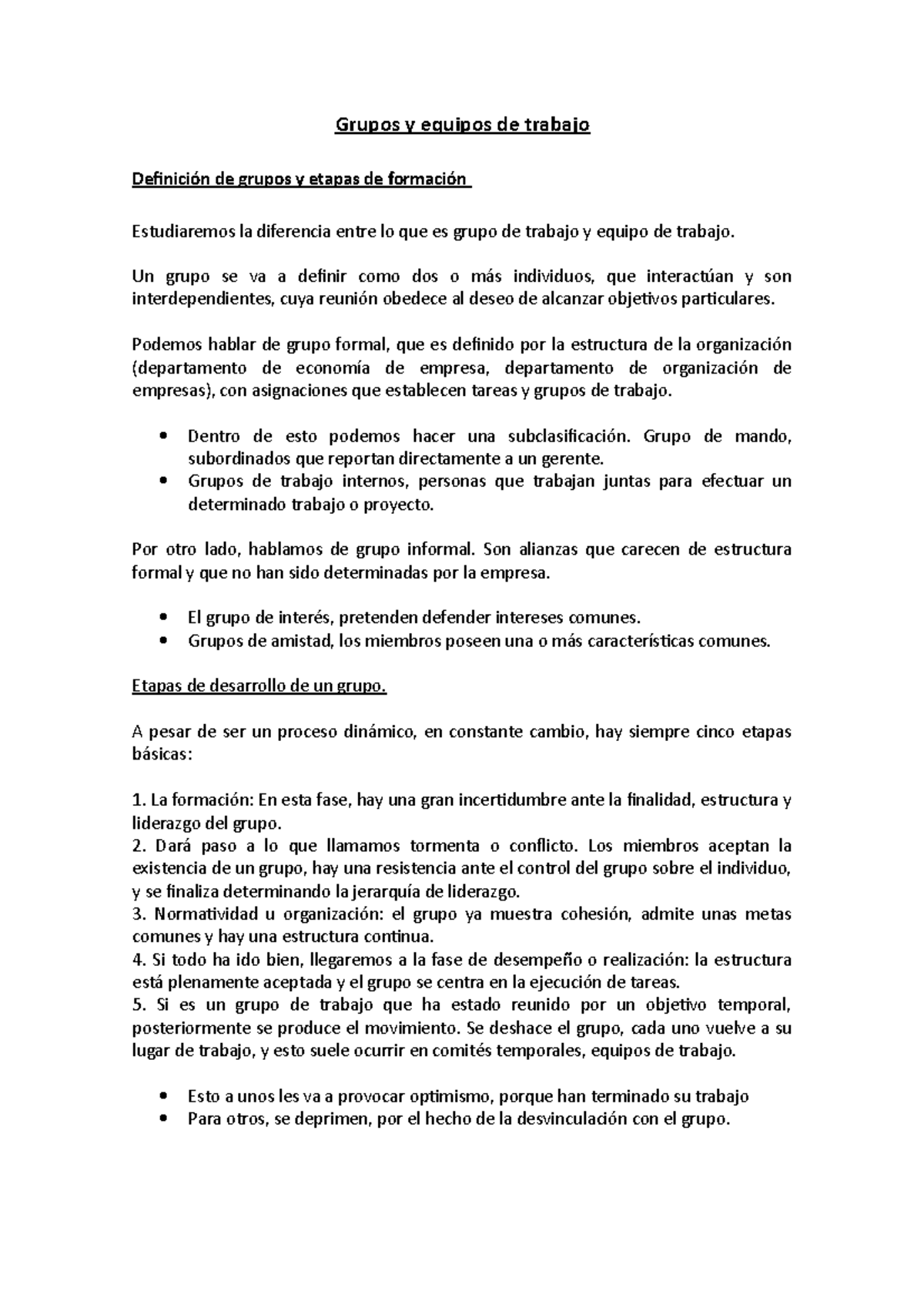 Tema 6 - Apuntes completos - Grupos y equipos de trabajo Definición de 