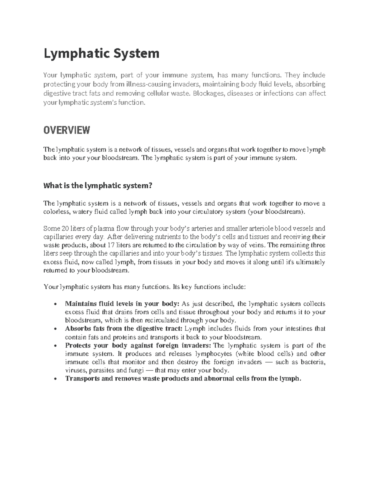 Lymphatic System - Lymphatic System Your lymphatic system, part of your ...