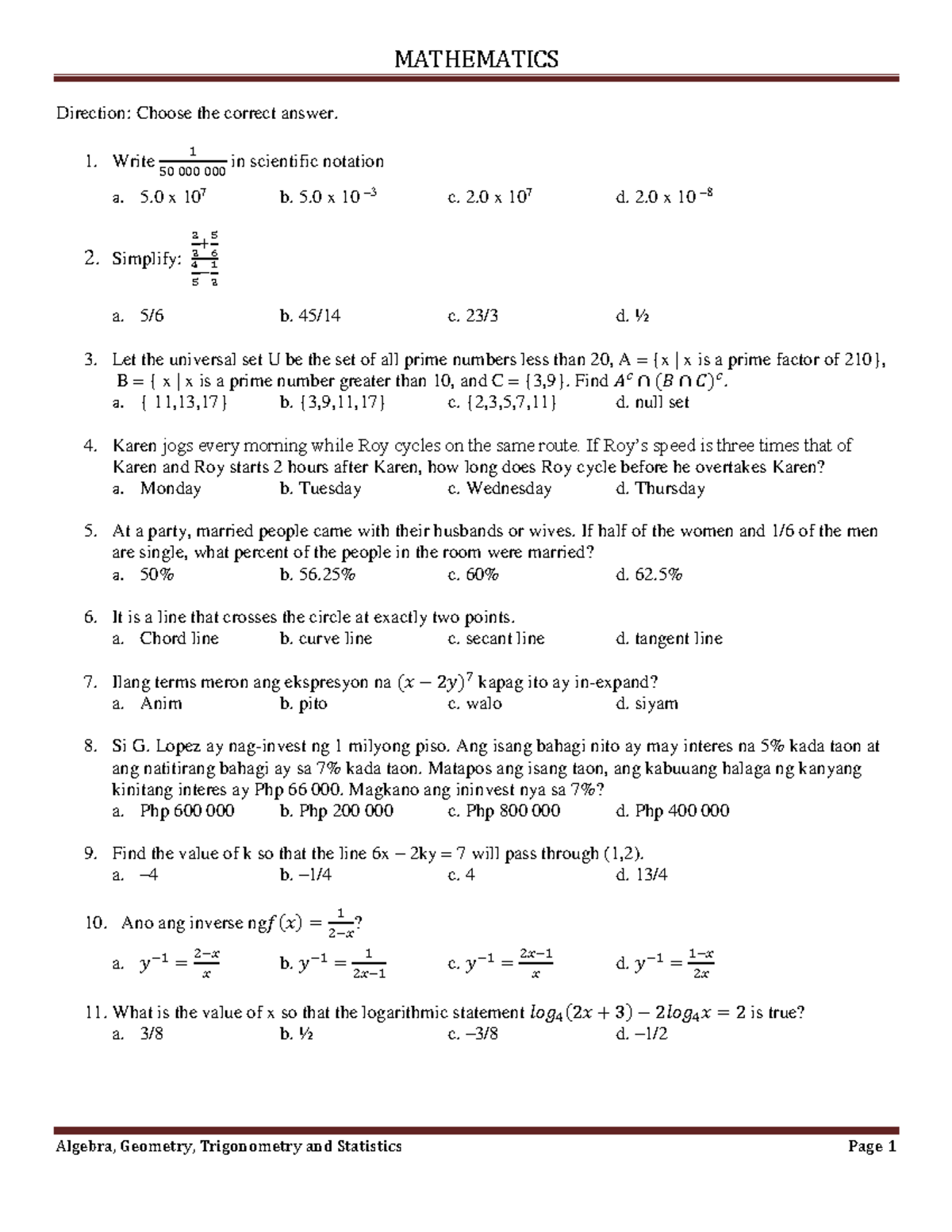 Algebra-Geometry-Trigonometry Fourth - MATHEMATICS Algebra, Geometry ...