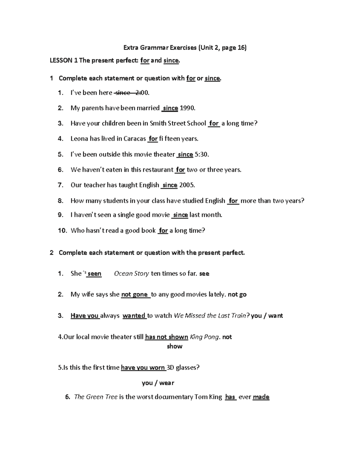 Grammar Exercises Grade 2