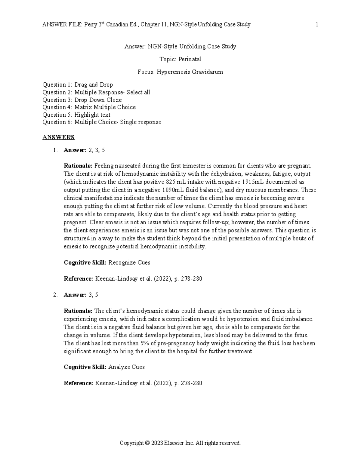 Ch 11 Perinatal Hyperemesis UN Answer - ANSWER FILE: Perry 3rd Canadian ...