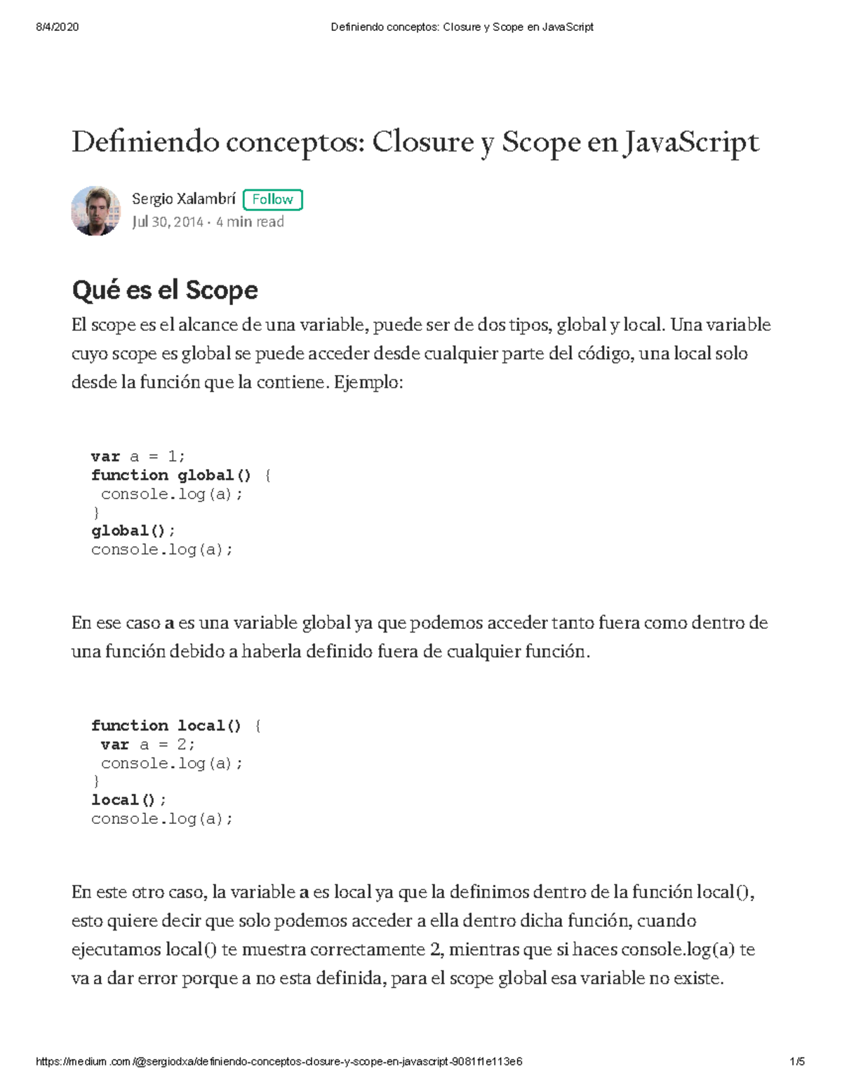 Definiendo conceptos Closure y Scope en Java Script - Deniendo ...