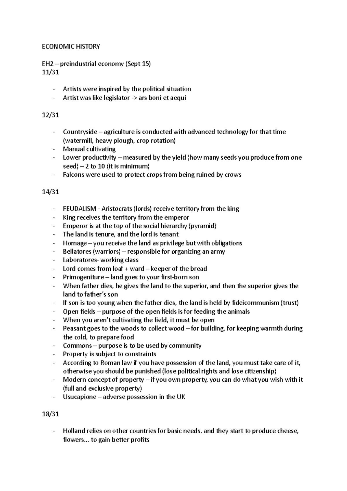 Economic History - Notes for EH - ECONOMIC HISTORY EH2 – preindustrial ...