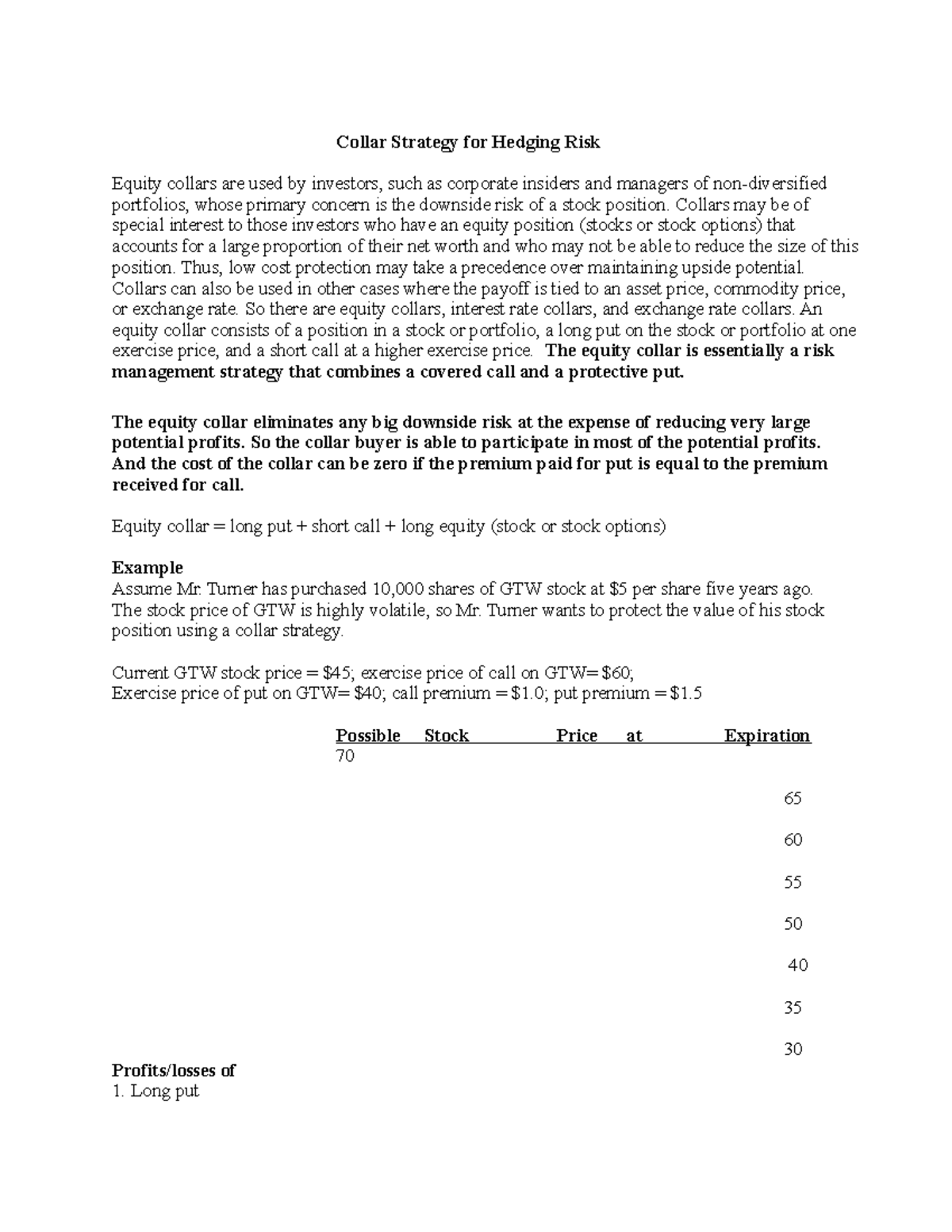 Collar StrategyRevFIN 527Jan2017 Collar Strategy for Hedging Risk