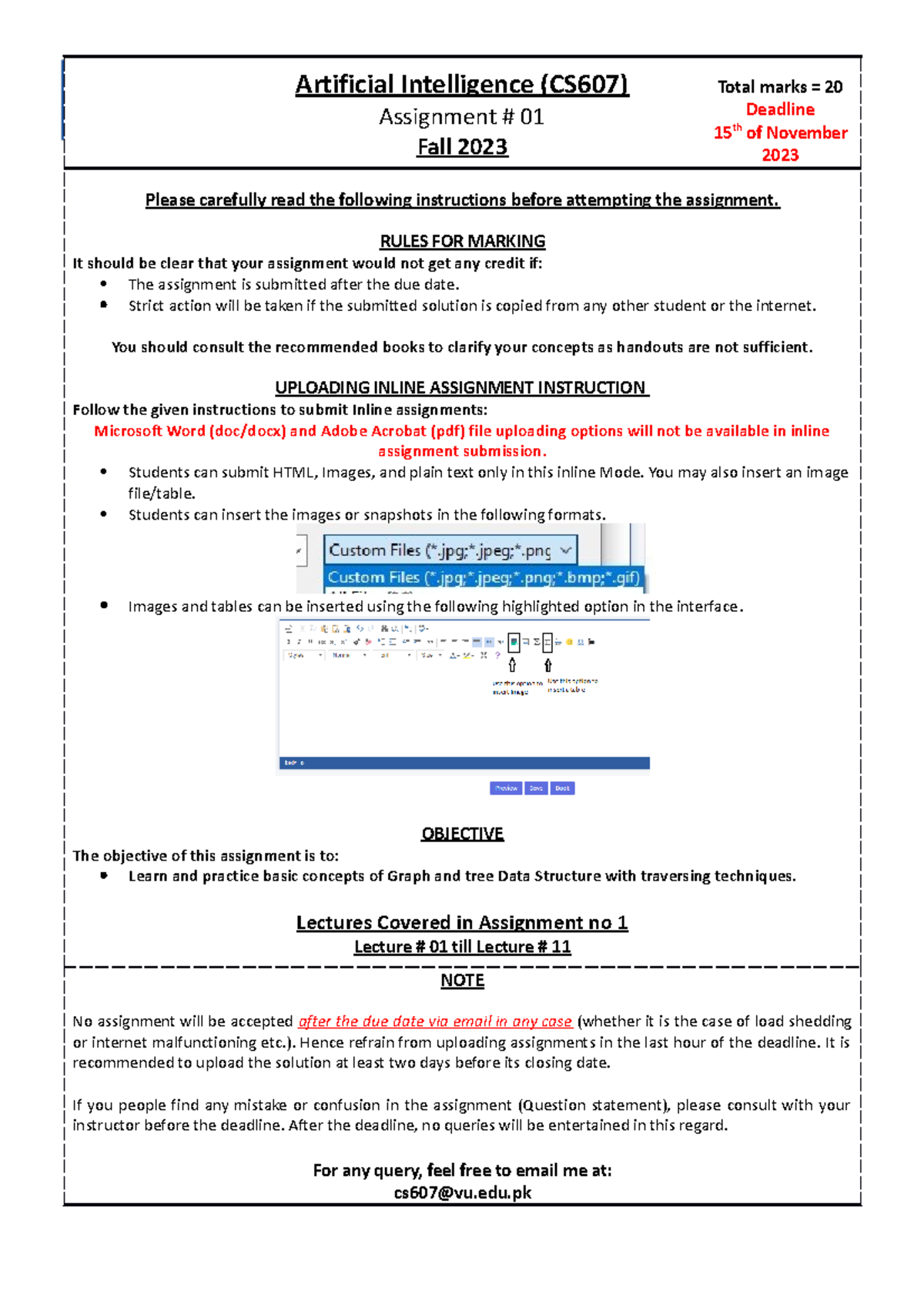 Fall 2023 Cs607 1 Artificial Intelligence Cs607 Assignment 01 Fall 2023 Total Marks 20 Fall 2023 Cs607 1 Artificial Intelligence Cs607 Assignment 01 Fall 2023 Total Marks 20