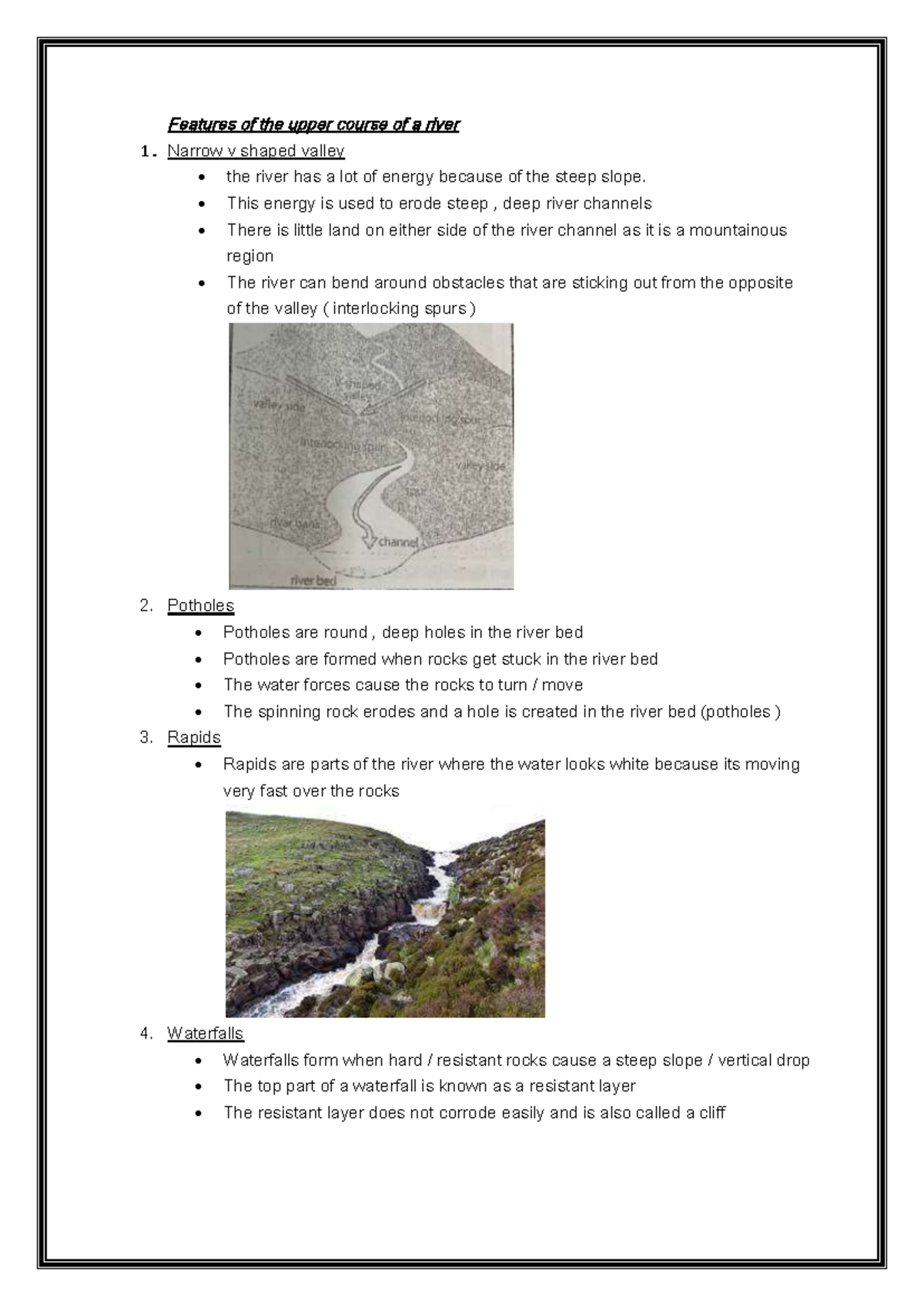 Features Of The Upper Course Of A River - Features Of The Upper Course 