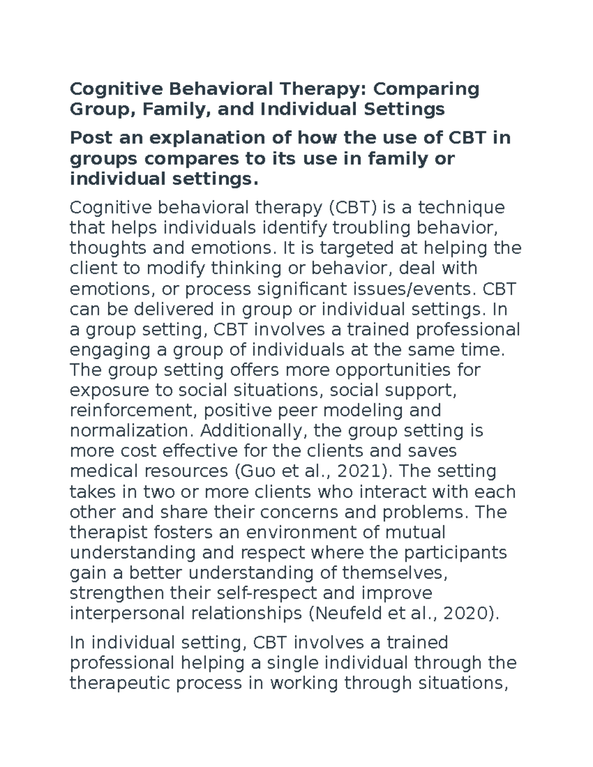 WK Discussion 5 NRNP 6645 - Cognitive Behavioral Therapy: Comparing ...