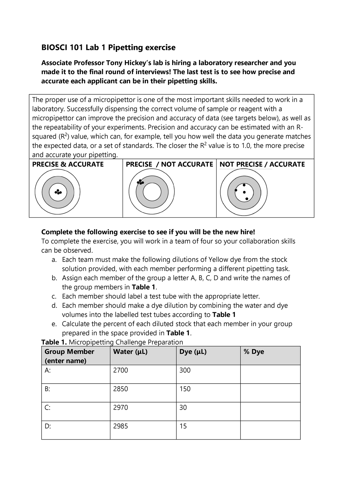 Biosci 101 Lab 1 Pipetting exercise student sheet 2023 BIOSCI 101 Lab