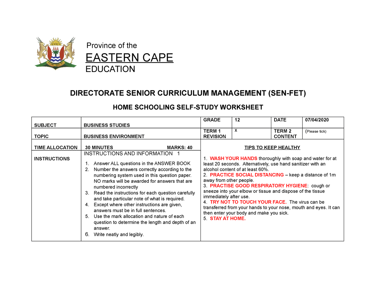 presentation of business studies grade 12