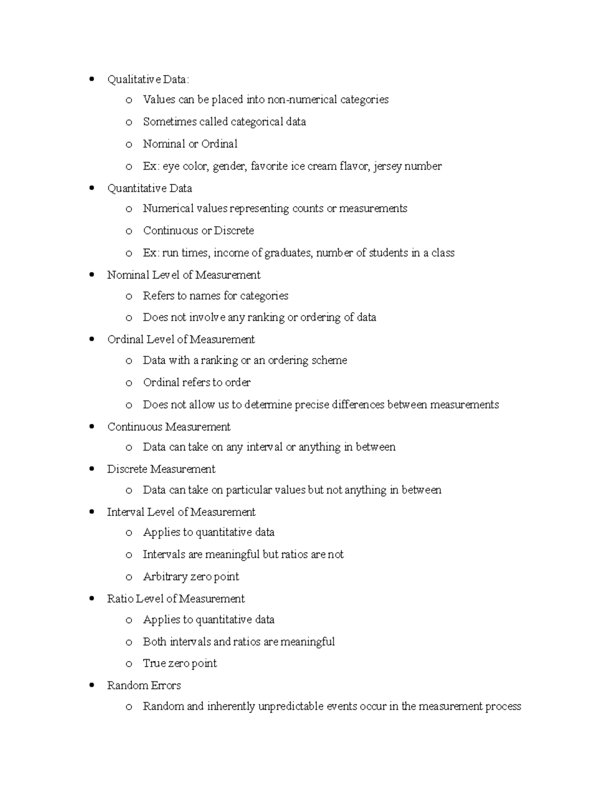 Module 2 Notes - Qualitative Data: o Values can be placed into non ...