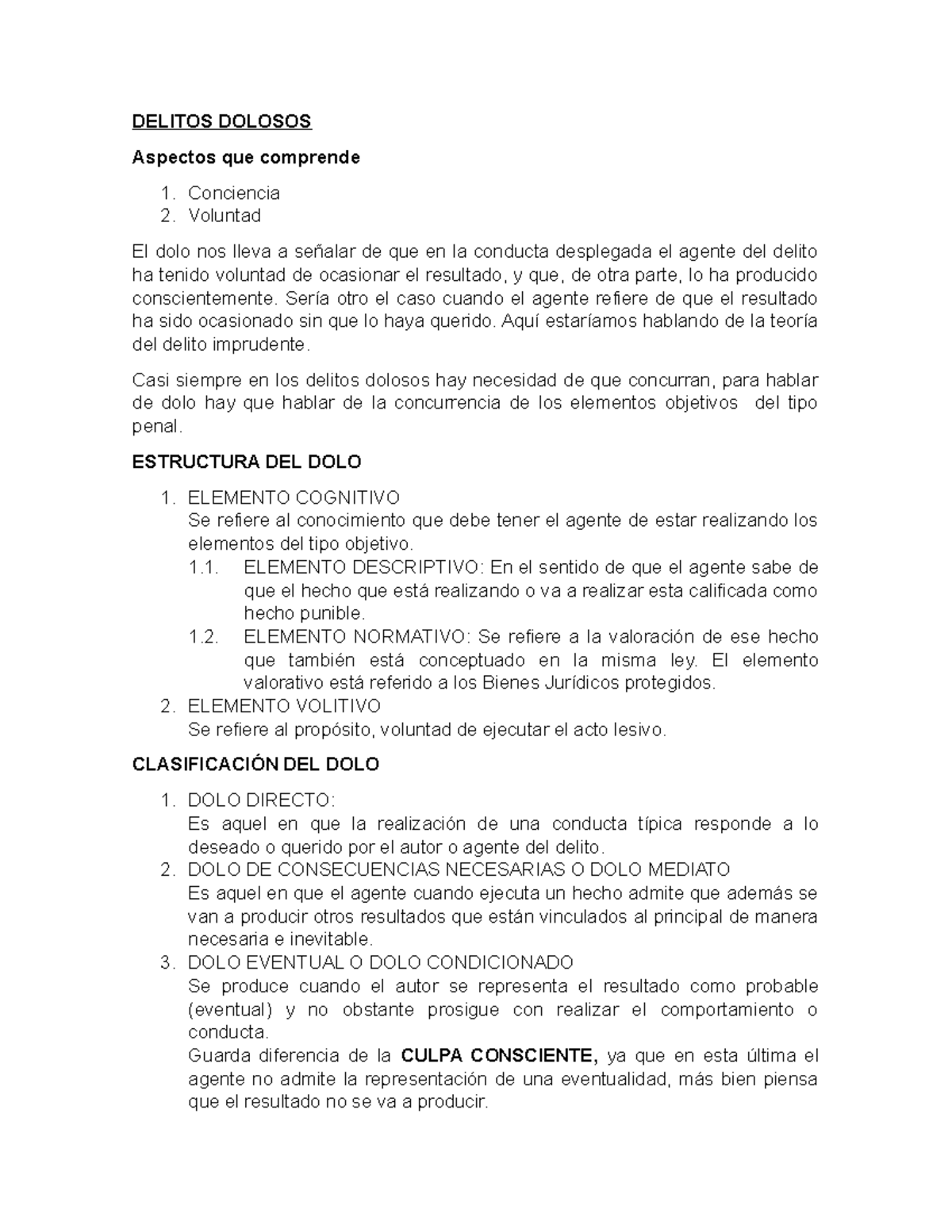 Teoria DEL DOLO Definición, elementos, estructura, clases de dolo. StuDocu