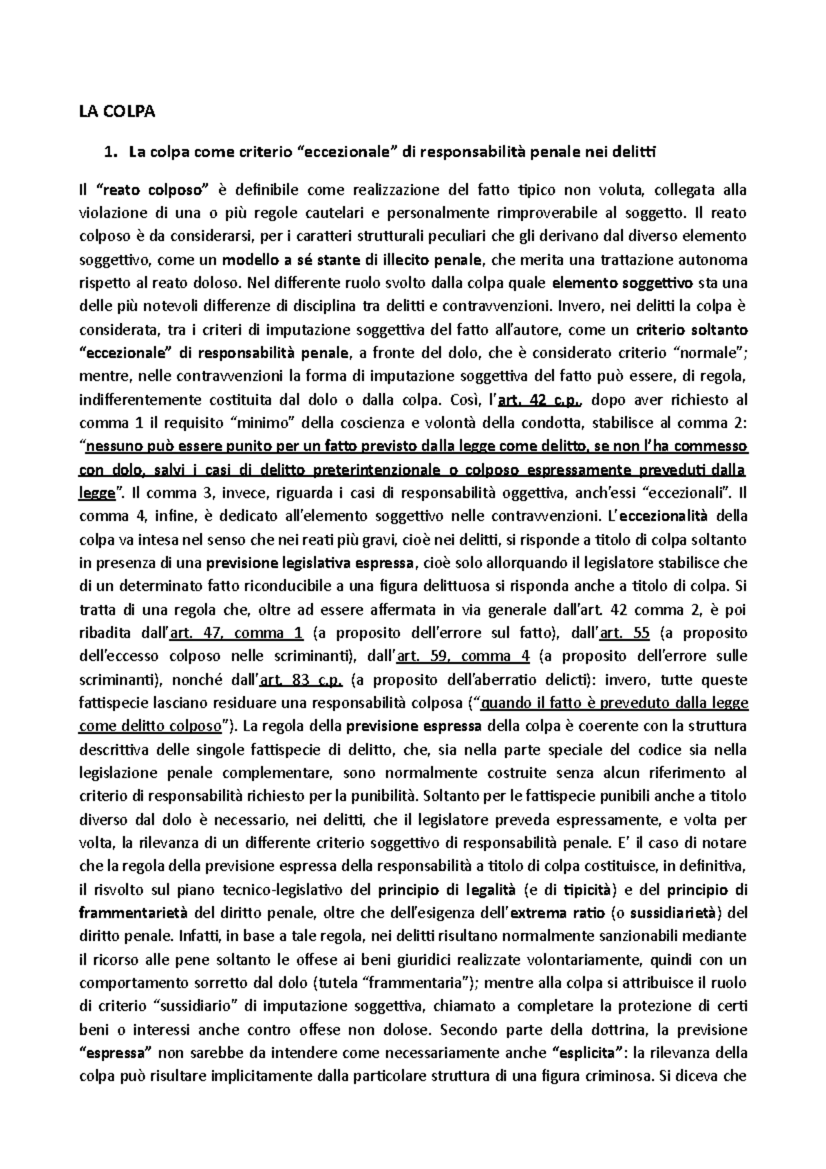 Colpa - LA COLPA 1. La colpa come criterio “eccezionale” di ...