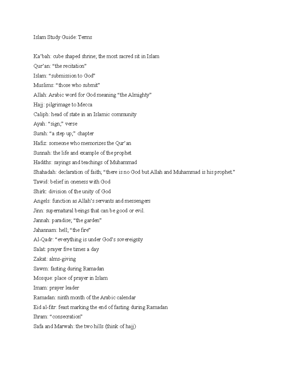 Islamic Terms 1 - Lecture notes 1 - Islam Study Guide: Terms Ka’bah ...