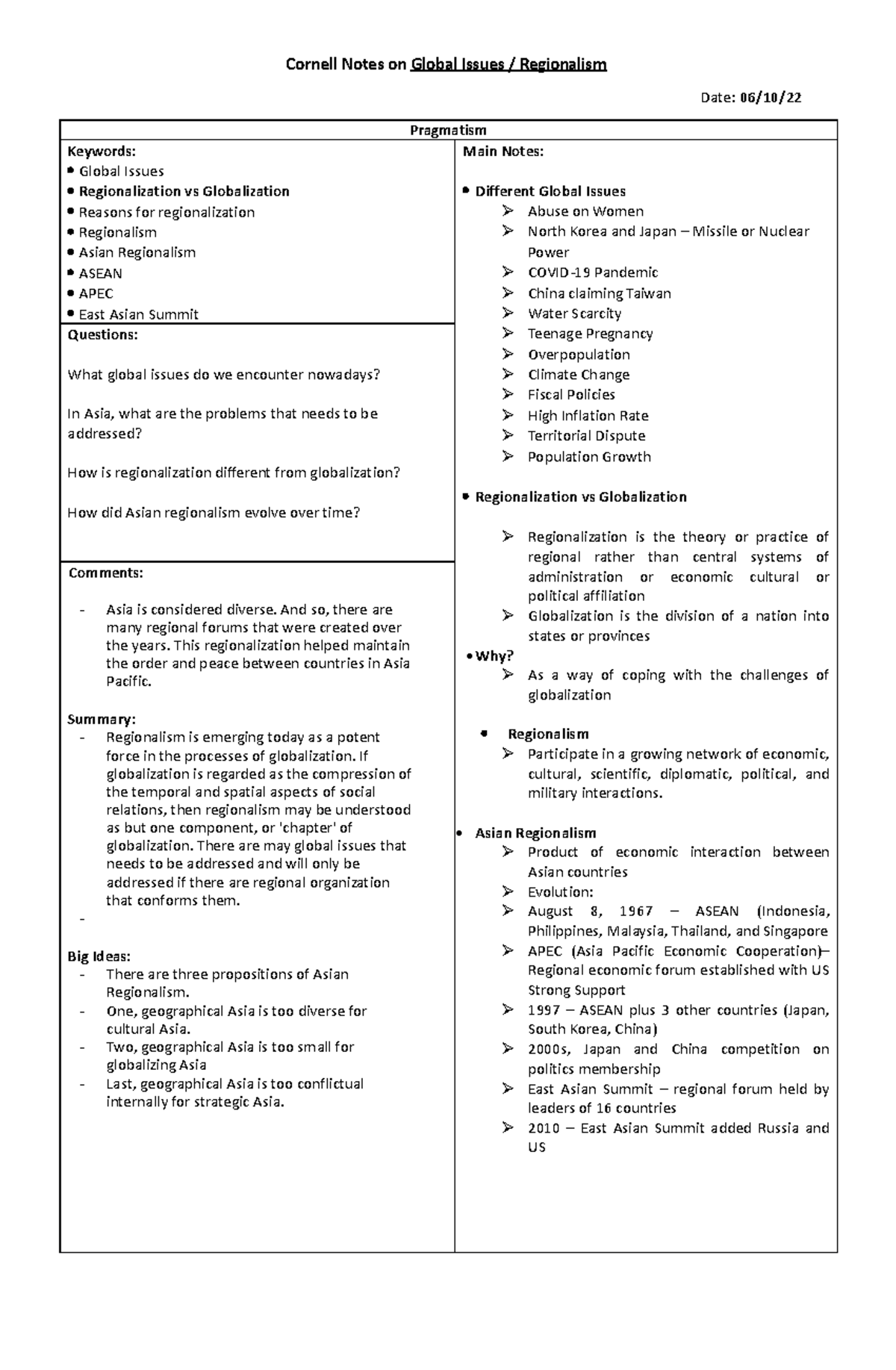 Global Issues - Cornell Notes - Cornell Notes on Global Issues ...