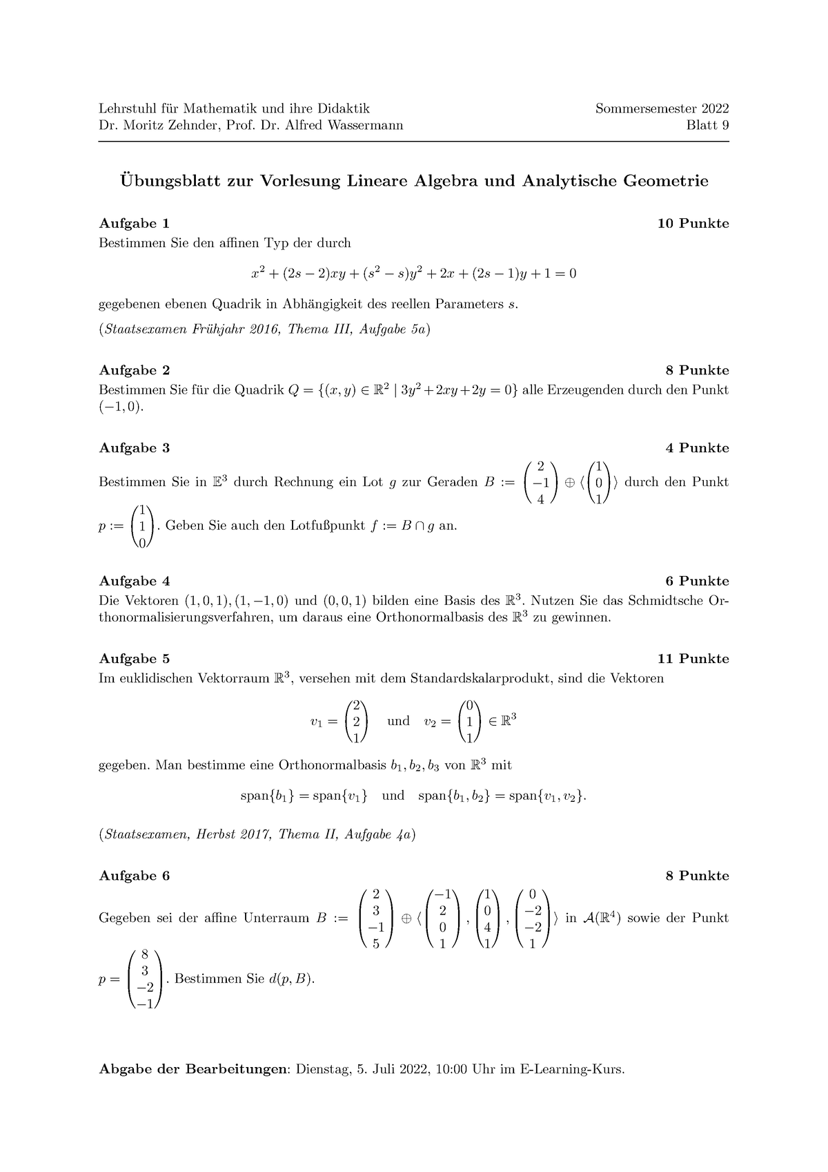 Ana Geo Blatt 09 - Lineare Algebra Und Analytische Geometrie ...