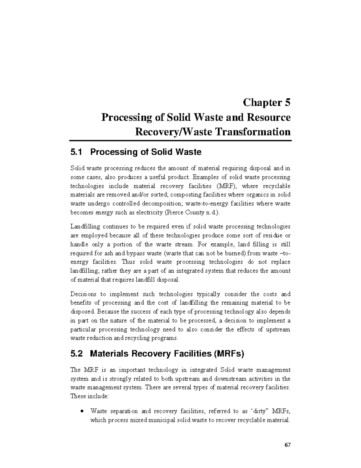 Chapter 5 - Processing of Solid Waste and Resource - Processing of ...