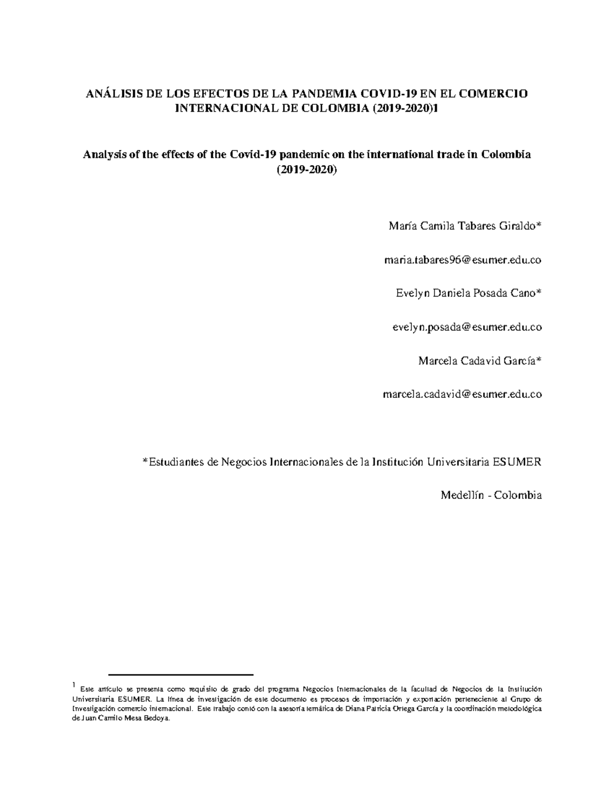 Efectos de la pandemia en el comercio internacional de Colombia ...