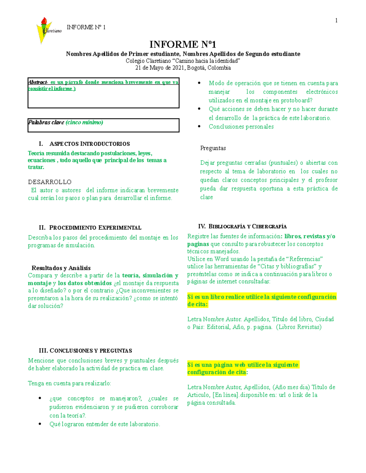 Plantilla informe IEEE 2021 3P - 1 INFORME Nº 1 INFORME Nº Nombres ...