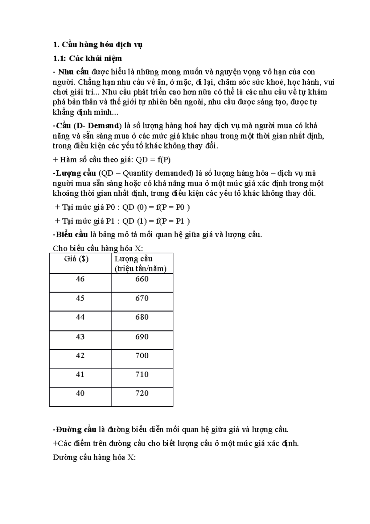 Cơ sở lý thuyết cung cầu - 1. Cầu hàng hóa dịch vụ 1: Các khái niệm Nhu cầu được hiểu là những - Studocu
