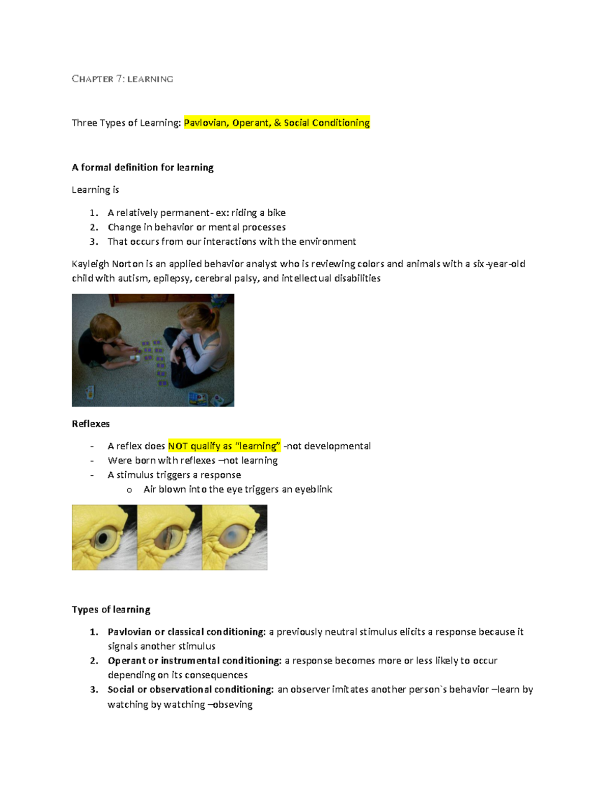 Chapter 7 Notes- Review Doe Quiz 3 - PSY1101 - UOttawa - Studocu