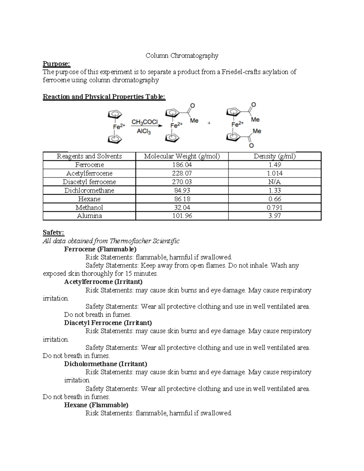 Experiment 6 Lab Report Column Chromatography Purpose The Purpose Of This Experiment Is To 