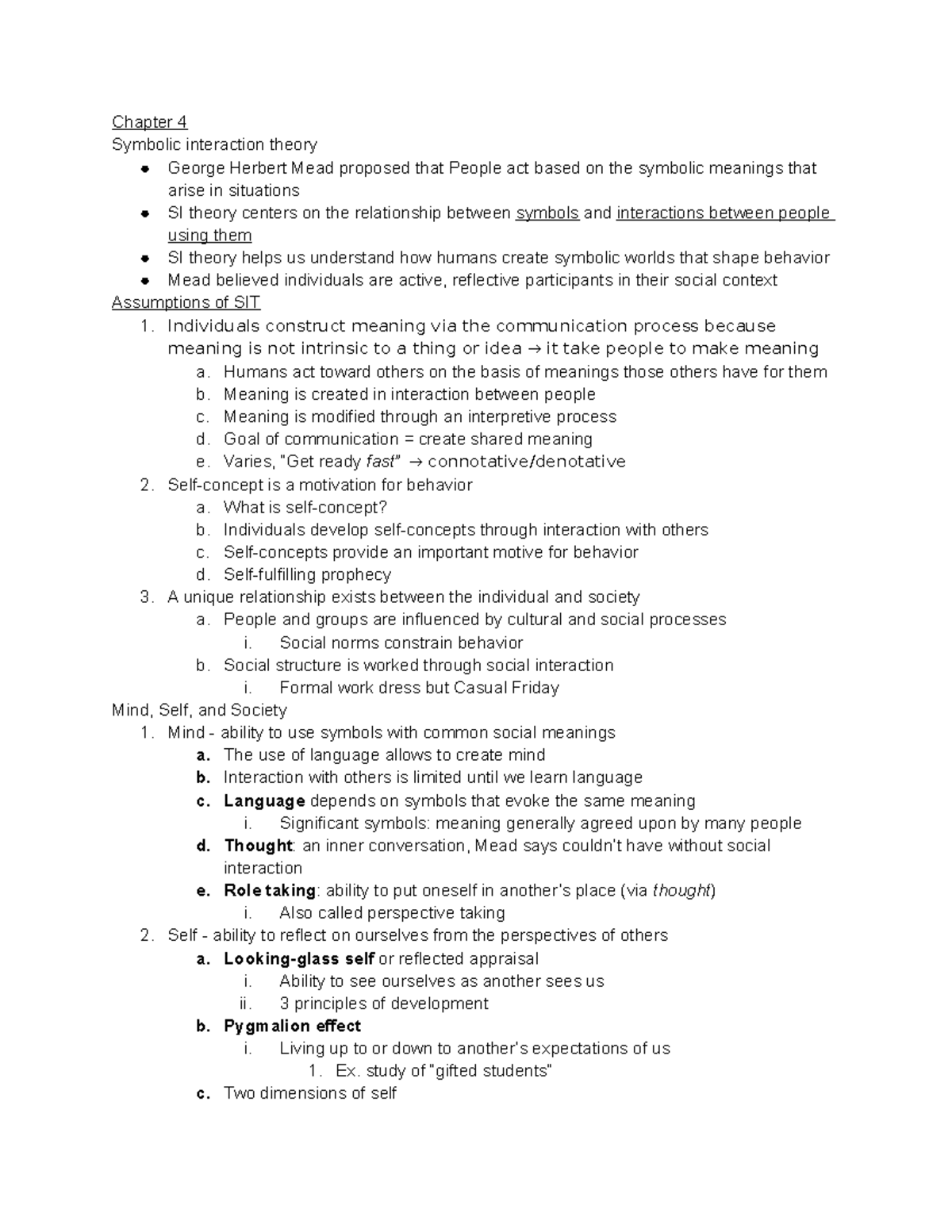 COMM 1100 Ch. 4-5 - Dr. Sean Horan - Chapter 4 Symbolic interaction ...